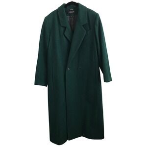 Vintage Adolfo Classic Wool Trench Coat Size 10 Green Double Breasted Career 90s
